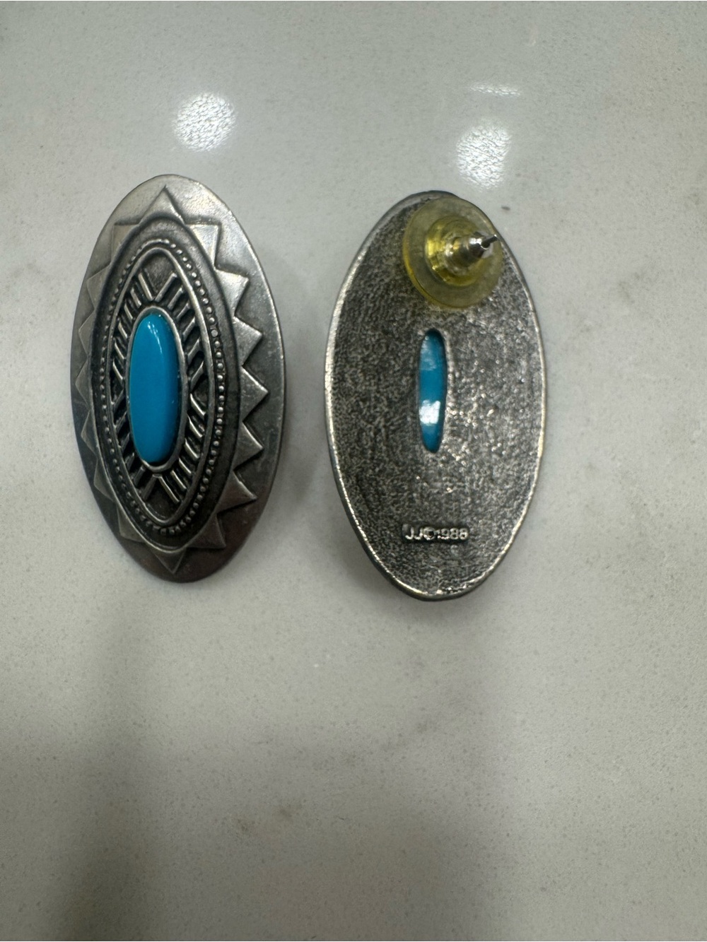 Silver Oval Turquoise-Accent Women's Earrings - Picture 3 of 3